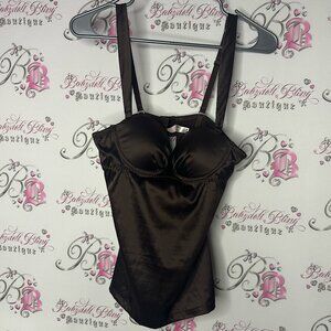 Blush bustier Brown Satin corset style Top tank shiny keyhole opening sexy y2k